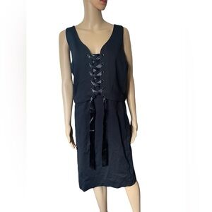 NEW Lane Bryant Black Goth Witchy Vamp Corset Lace Up Pencil Midi Dress